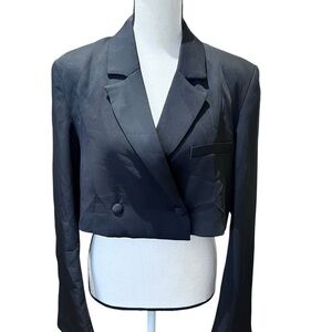 Meshki Luella Black Double Breasted Cropped Crepe Jacket Lined Bell Sleeves M